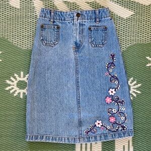 Girls' Denim Midi Skirt - Disney Encanto Floral Embroidery